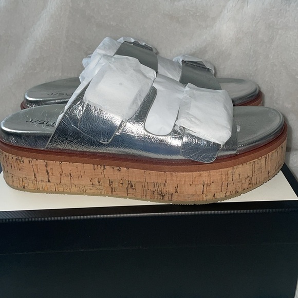 NWT J/SLIDES BELINDA Silver Leather Sandal - Picture 8 of 14